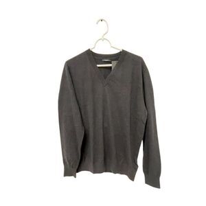 Massimo Dutti Mens Sweater L Large Cashmere Wool Gray V-Neck 0960/315 NWT